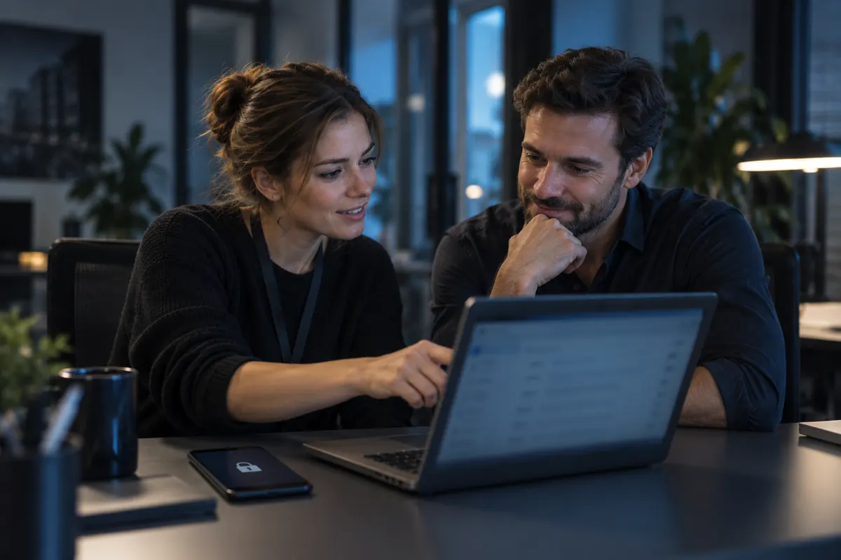 IT-Betreuerin richtet für einen Mitarbeiter eine sichere E-Mail- und Cloud-Umgebung ein